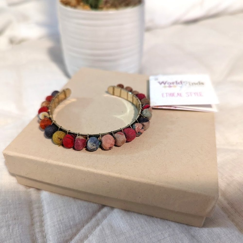 Kantha Cuff - Boho Bracelet - World Finds - Fair Trade - Ethical Fashion - NWT
